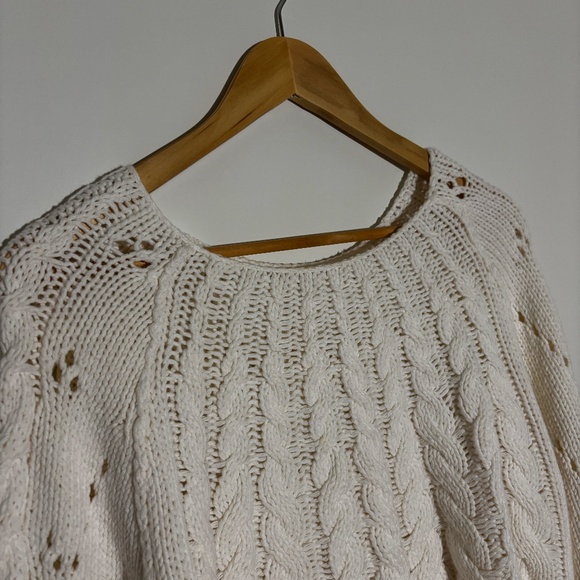 Free People cropped cotton cable knit sweater in ivory - Picture 9 of 14